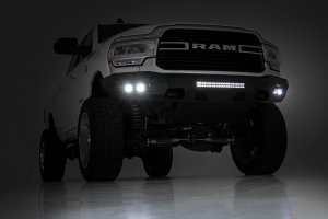 Ram 2500 Front Bumper - Rough Country - LED with Black-Series 2in LED Cubes + 20in LED Light Bar - '19-'23